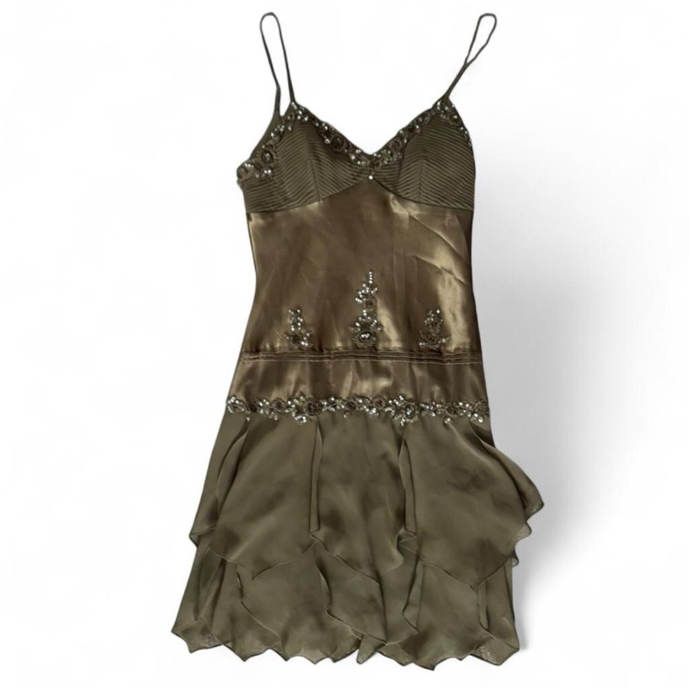 Elegant Olive Green Embellished Dress